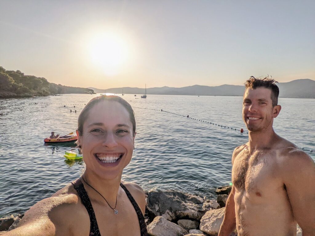 A couple swims in the Adriatic near split, Croatia