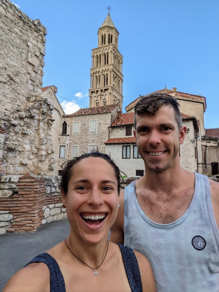 Rose and me walking through the old town of Split.