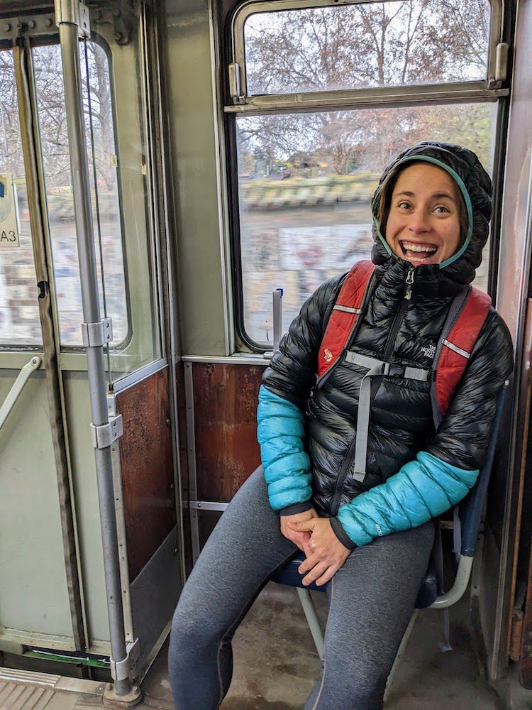 woman on a tram