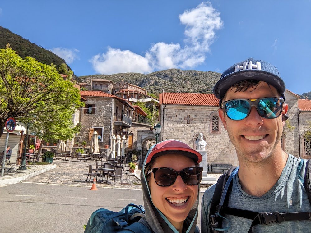 a couple in an old Greek town of Stemnitsa